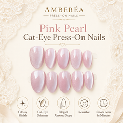 Soft Pink Cat Eye Press On Nails | Handmade Reusable Nails by AMBERÉA