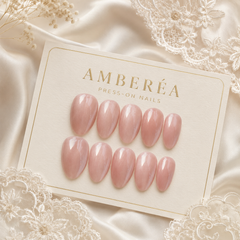 Soft Blush Pink Cat Eye Press On Nails | Handmade Reusable Nails by AMBERÉA