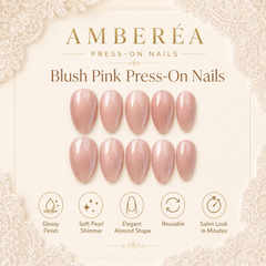 Soft Blush Pink Cat Eye Press On Nails | Handmade Reusable Nails by AMBERÉA