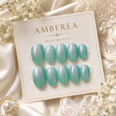Mint Aqua Cat Eye Press On Nails | Handmade Reusable Nails by AMBERÉA
