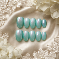 Mint Aqua Cat Eye Press On Nails | Handmade Reusable Nails by AMBERÉA