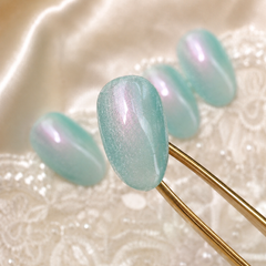 Mint Aqua Cat Eye Press On Nails | Handmade Reusable Nails by AMBERÉA