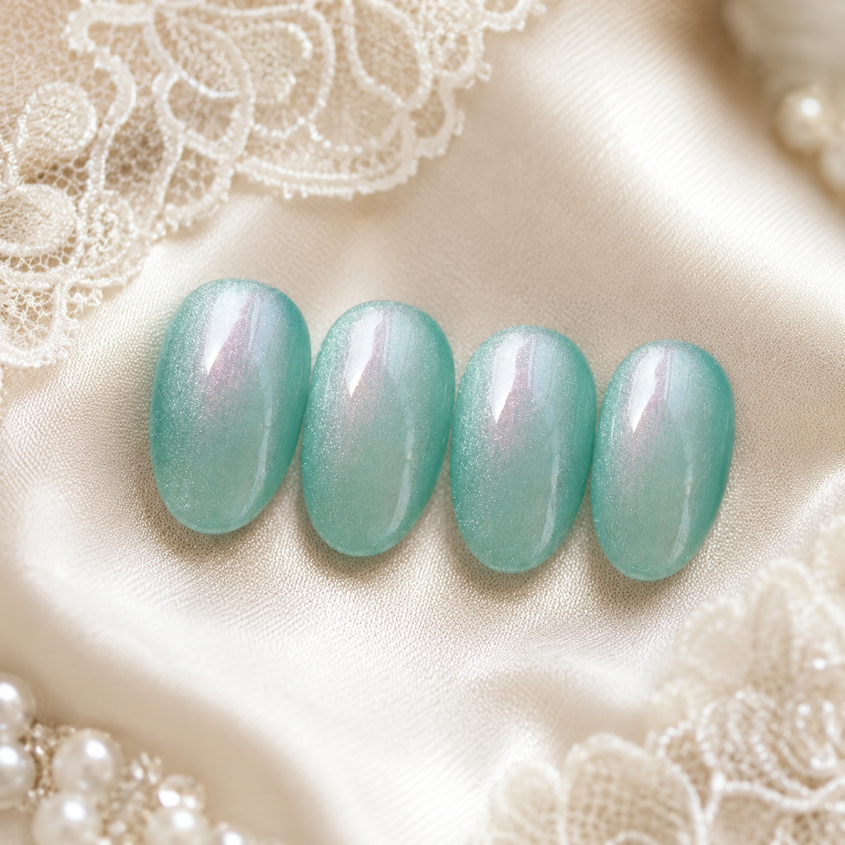 Mint Aqua Cat Eye Press On Nails | Handmade Reusable Nails by AMBERÉA