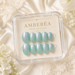 Mint Aqua Cat Eye Press On Nails | Handmade Reusable Nails by AMBERÉA