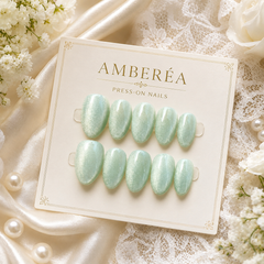 Mint Green Cat Eye Press On Nails | Handmade Reusable Bridal Nails by AMBERÉA