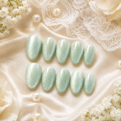 Mint Green Cat Eye Press On Nails | Handmade Reusable Bridal Nails by AMBERÉA
