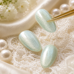 Mint Green Cat Eye Press On Nails | Handmade Reusable Bridal Nails by AMBERÉA