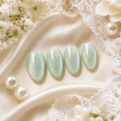 Mint Green Cat Eye Press On Nails | Handmade Reusable Bridal Nails by AMBERÉA