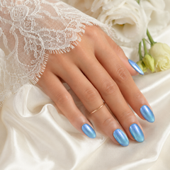 Glacier Blue Cat Eye Press On Nails | Handmade Reusable Nails by AMBERÉA