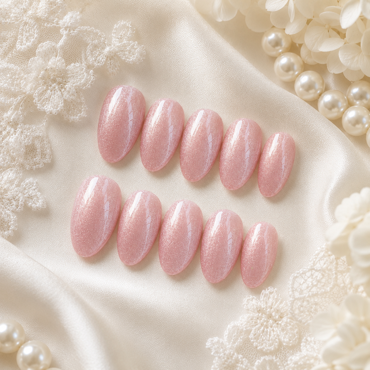 Blush Pink Cat Eye Press On Nails | Handmade Reusable Bridal Nails by AMBERÉA