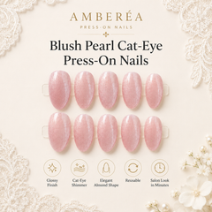 Blush Pink Cat Eye Press On Nails | Handmade Reusable Bridal Nails by AMBERÉA