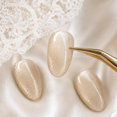 Champagne Nude Cat Eye Press On Nails | Handmade Reusable Bridal Nails by AMBERÉA