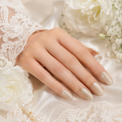 Champagne Nude Cat Eye Press On Nails | Handmade Reusable Bridal Nails by AMBERÉA