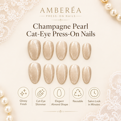 Champagne Nude Cat Eye Press On Nails | Handmade Reusable Bridal Nails by AMBERÉA