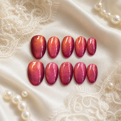 Rose Red Cat Eye Press On Nails | Handmade Reusable Bridal Nails by AMBERÉA
