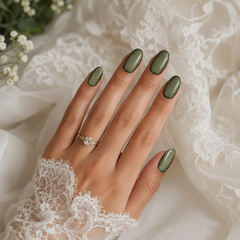 Olive Green Cat Eye Press On Nails | Handmade Reusable Nails by AMBERÉA