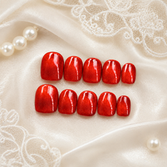 Red Cat Eye Press On Nails | Handmade Reusable Glossy Nails by AMBERÉA