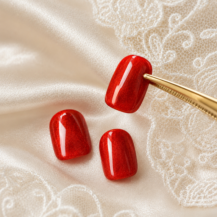 Red Cat Eye Press On Nails | Handmade Reusable Glossy Nails by AMBERÉA