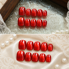Red Cat Eye Press On Nails | Handmade Reusable Glossy Nails by AMBERÉA