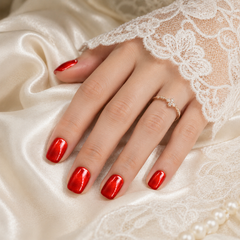 Red Cat Eye Press On Nails | Handmade Reusable Glossy Nails by AMBERÉA