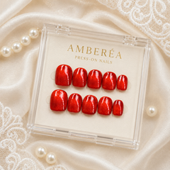 Red Cat Eye Press On Nails | Handmade Reusable Glossy Nails by AMBERÉA
