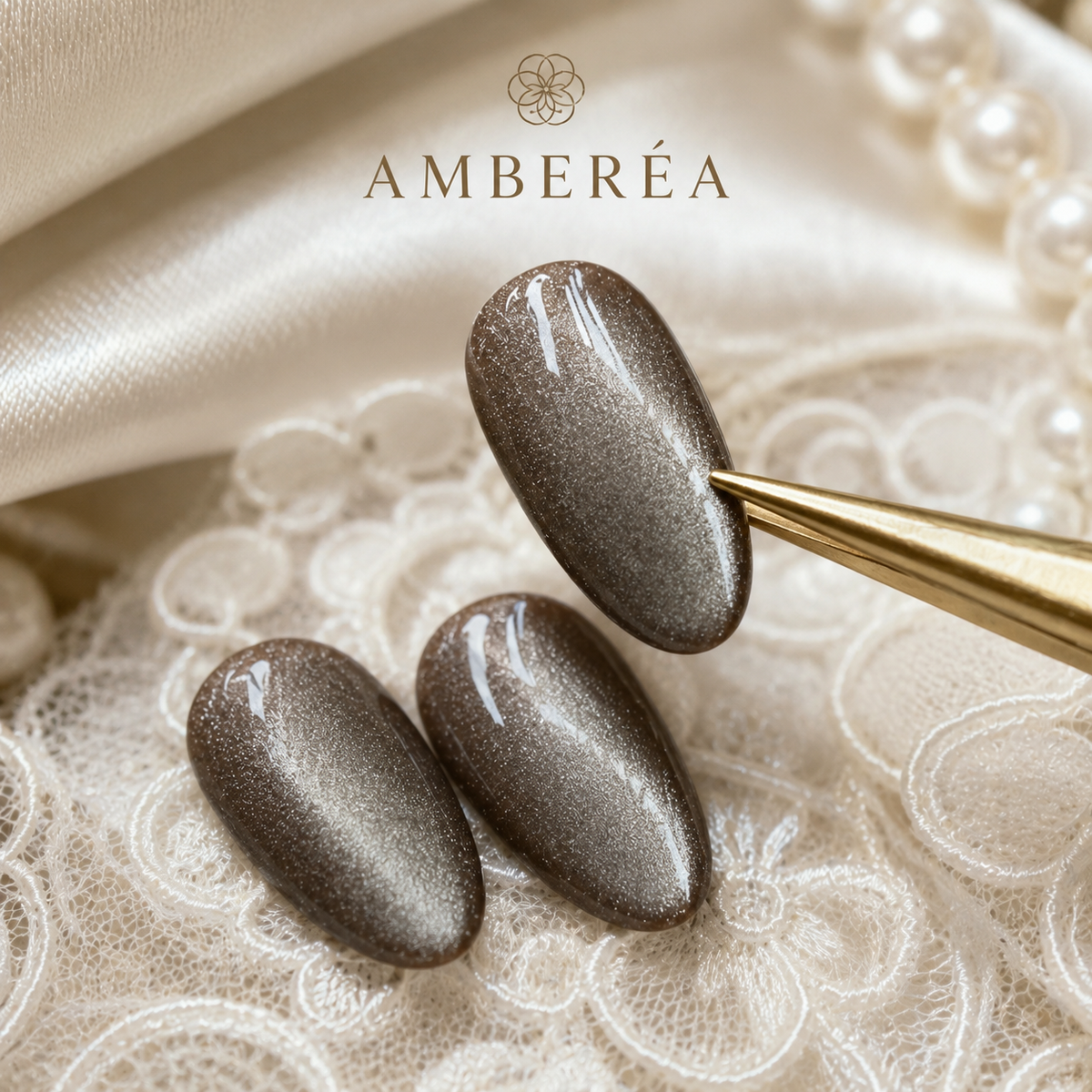 Taupe Silver Cat Eye Press On Nails | Handmade Reusable Nails by AMBERÉA