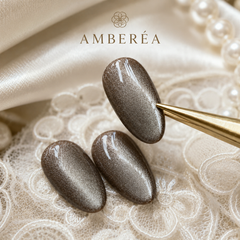 Taupe Silver Cat Eye Press On Nails | Handmade Reusable Nails by AMBERÉA