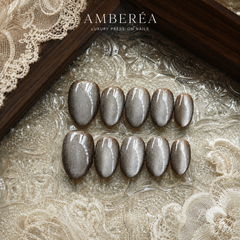 Taupe Silver Cat Eye Press On Nails | Handmade Reusable Nails by AMBERÉA