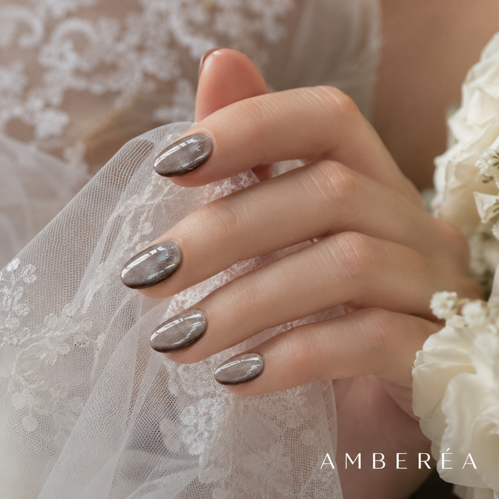 Taupe Silver Cat Eye Press On Nails | Handmade Reusable Nails by AMBERÉA