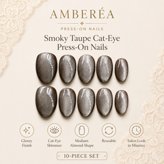 Taupe Silver Cat Eye Press On Nails | Handmade Reusable Nails by AMBERÉA