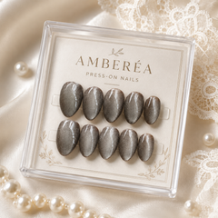 Taupe Silver Cat Eye Press On Nails | Handmade Reusable Nails by AMBERÉA