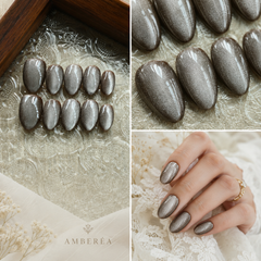 Taupe Silver Cat Eye Press On Nails | Handmade Reusable Nails by AMBERÉA