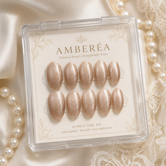 Champagne Taupe Cat Eye Press On Nails – Handmade Glossy Reusable Almond Nails