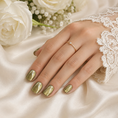 Olive Gold Cat Eye Press On Nails | Handmade Reusable Short Square Nails by AMBERÉA