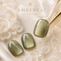 Olive Gold Cat Eye Press On Nails | Handmade Reusable Short Square Nails by AMBERÉA