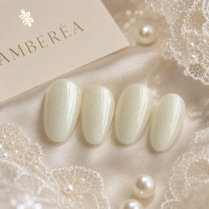 Pearl White Cat Eye Press On Nails | Handmade Reusable Bridal Nails by AMBERÉA