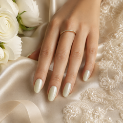Pearl White Cat Eye Press On Nails | Handmade Reusable Bridal Nails by AMBERÉA