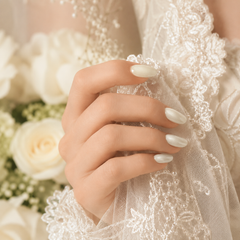 Pearl White Cat Eye Press On Nails | Handmade Reusable Bridal Nails by AMBERÉA
