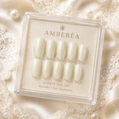 Pearl White Cat Eye Press On Nails | Handmade Reusable Bridal Nails by AMBERÉA