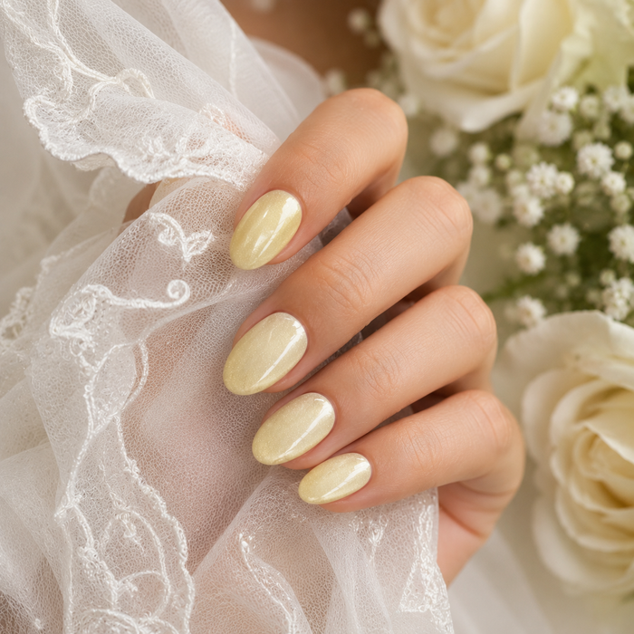Cream Champagne Cat Eye Press On Nails | Handmade Reusable Bridal Nails by AMBERÉA