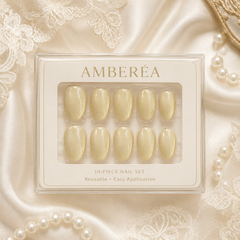 Cream Champagne Cat Eye Press On Nails | Handmade Reusable Bridal Nails by AMBERÉA