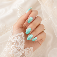 Aqua Mint Cat Eye Press On Nails | Handmade Reusable Bridal Nails by AMBERÉA