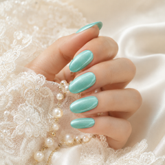 Aqua Mint Cat Eye Press On Nails | Handmade Reusable Bridal Nails by AMBERÉA