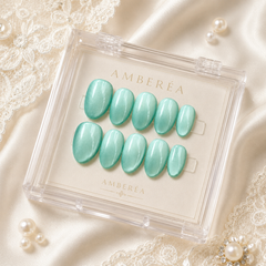 Aqua Mint Cat Eye Press On Nails | Handmade Reusable Bridal Nails by AMBERÉA