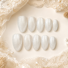 Snow White Cat Eye Press On Nails | Handmade Reusable Bridal Nails by AMBERÉA