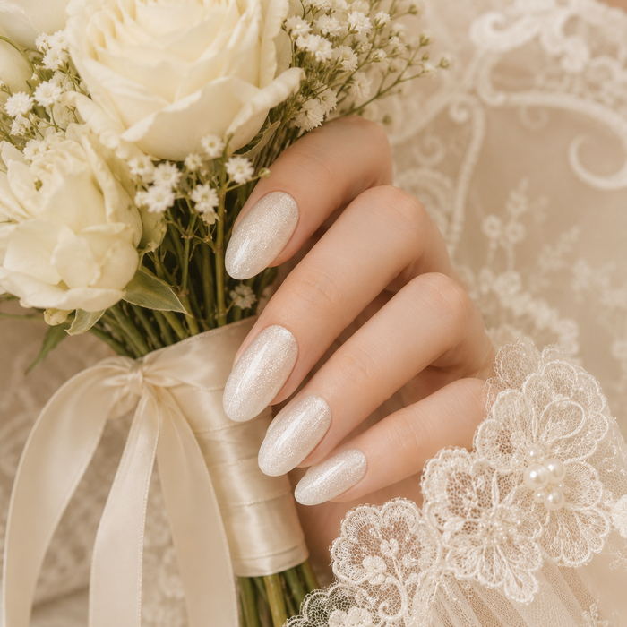 Snow White Cat Eye Press On Nails | Handmade Reusable Bridal Nails by AMBERÉA