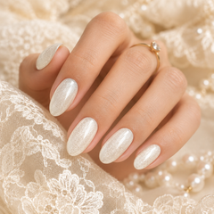 Snow White Cat Eye Press On Nails | Handmade Reusable Bridal Nails by AMBERÉA