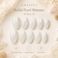 Snow White Cat Eye Press On Nails | Handmade Reusable Bridal Nails by AMBERÉA