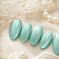 Seafoam Green Cat Eye Press On Nails | Handmade Reusable Bridal Nails by AMBERÉA