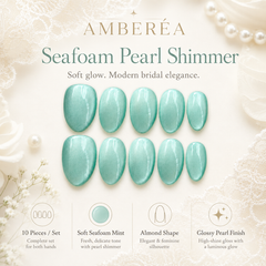 Seafoam Green Cat Eye Press On Nails | Handmade Reusable Bridal Nails by AMBERÉA